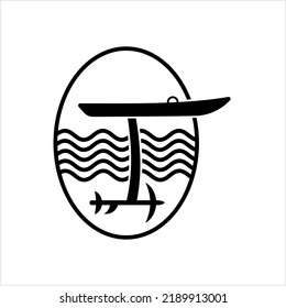 Hydrofoil Board Icon, Foilboard Icon, Surfboard With A Hydrofoil Attached Below Vector Art Illustration