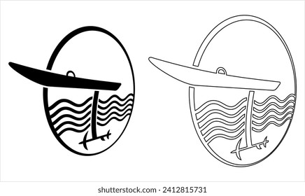 Hydrofoil Board Icon, Foilboard Icon, Surfboard With A Hydrofoil Attached Below Vector Art Illustration