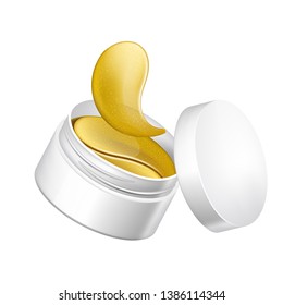 Hydrogel golden cosmetic eye patch jar. Cosmetic product for  skin. patches under the eyes