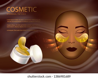 Hydrogel golden cosmetic eye patch jar. Cosmetic product for  skin. patches under the eyes. collagen mask