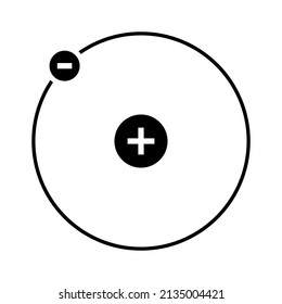 Hydrogen atom icon. Proton and electron on hydrogen atomic orbit. Vector Illustration