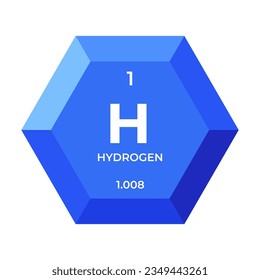 Hydrogen is chemical element number 1 of the nonmetal group. Icon of chemical element of periodic table in 3d hexagon. Chemistry for children, elementary education.