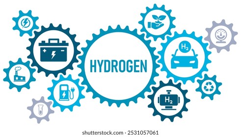 Hydrogen concept banner web  website icons , vector illustration concept with icons of energy, renewable, electrolysis, hydrogen gas, industry, fuel, on white background.