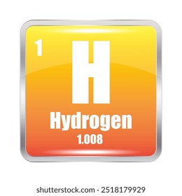 Hydrogen element icon. Yellow and orange square. Chemical symbol H. Atomic number one.