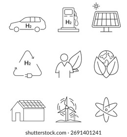 Hydrogen energy, eco friendly technology and renewable power sources icon vector illustration