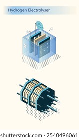 energia do hidrogênio, eletrolisador de hidrogênio com gráfico isométrico