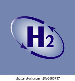 Hydrogen is the energy of the future. H2 and energy icon. Environmentally friendly fuel. Vector illustration of a glowing blue silhouette isolated on a blue gradient background.