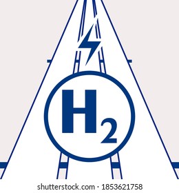 hydrogen is the energy of the future. H2, transportation, pipelines, energy icon. Environmentally friendly fuel. Blue  white silhouette illustration vector isolated on gray background.
