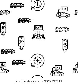 Hydrogen Energy Gas Vector Seamless Pattern Thin Line Illustration