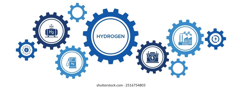 Conceito de ícone de energia de hidrogênio com energia renovável, eletrólise e aplicações industriais de gás de hidrogênio