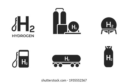 Conjunto de iconos de energía hidrógeno. medio ambiente, industria ecológica y símbolos energéticos alternativos. imágenes vectoriales aisladas en estilo plano