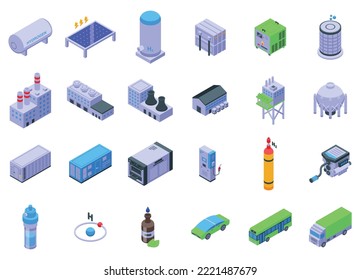 Hydrogen energy icons set isometric vector. Fuel energy. Vehicle car