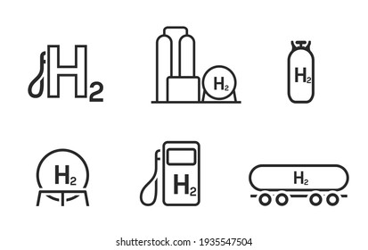 Hydrogen energy line icon set. environment, eco friendly industry and alternative energy symbols. isolated vector images