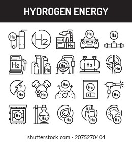 Hydrogen energy line icons set.  Isolated vector element. Outline pictograms for web page, mobile app, promo.  