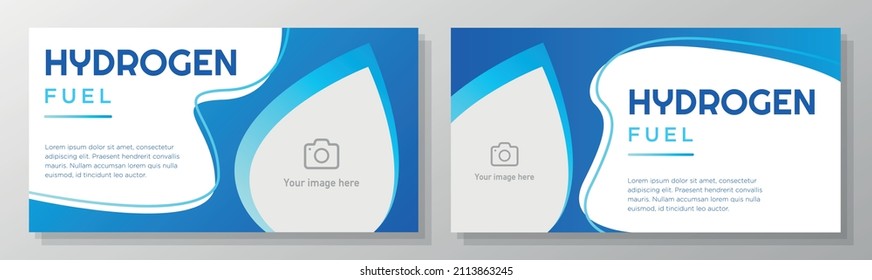Banner-Set für Wasserstoff-Brennstoffe, H2-Werbung für ökologische Energie, blaue Werbung, Wassertropfen, Karte einzeln auf dem Hintergrund.