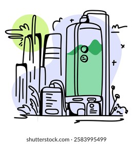 hydrogen fuel cell system with a sunny background, showcasing clean energy production. Perfect for educational materials, presentations, and designs related to renewable energy and sustainability