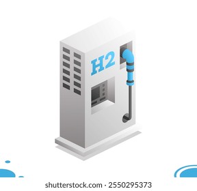 Estación de combustible de hidrógeno h2. Concepto isométrico. Ilustración vectorial. Objeto aislado sobre fondo blanco.