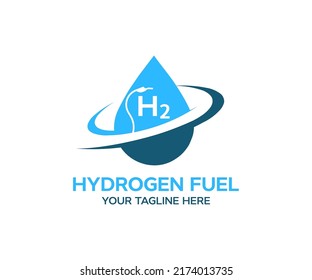 Hydrogen fuel logo design. Fuel cell Hydrogen Car at hydrogen gas station, alternative, renewable energy. Hydrogen technology, ecology vector design and illustration.