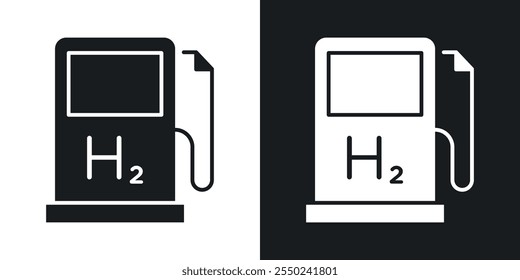 Hydrogen fuel pump icon pack in black color.
