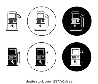 Symbol für die Wasserstoffpumpe Auto h2 grüne Tankstelle Vektorsymbol. dihydrogenenergiereiche Schild in schwarz gefülltem und umrissenem Stil.