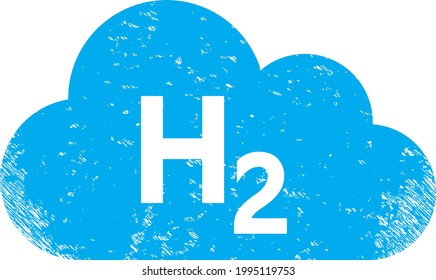 Hydrogen gas icon with scratched effect. Isolated vector hydrogen gas icon image with scratched rubber texture on a white background.