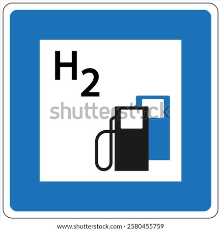 Hydrogen gas station road sign indicating availability of h2 fuel, symbolizing shift towards eco-friendly transportation and sustainable energy solutions.