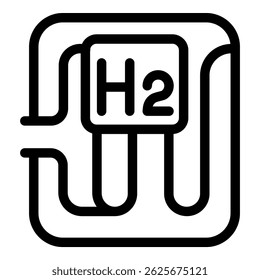 Ícone do símbolo do gás hidrogênio com a molécula h2 e o elemento da tabela periódica na linha preta isolado no fundo branco para o conceito de ciência e energia limpa