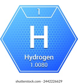 Hydrogen (H) (001) Nonmetal - Fundamental Chemical Element, Periodic Table in Chemistry Symbol, Name, Atomic Mass, Atomic Number, Chemistry Hexagon Logo Icon Design, White Background