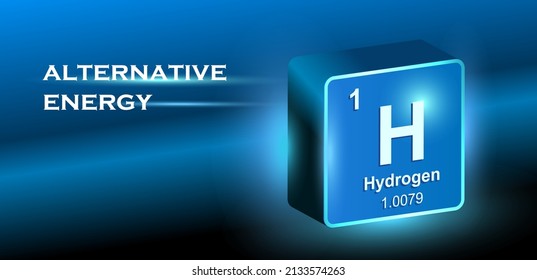 Hydrogen H 3d Icon Concept. Renewable Eco Energy. Hydrogen Energy Powered by Renewable Electricity. Chemistry model. Periodic table. renewable energy.