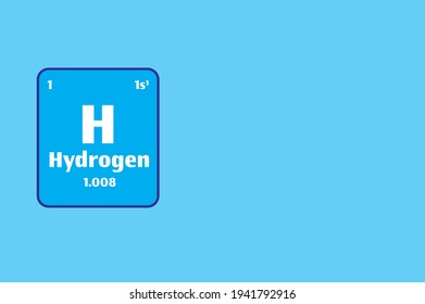 Hydrogen (H) button on the blue background periodic table of elements with atomic number and copy space for a chemistry science concept or experiment.	