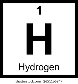 Hydrogen (H) periodic table of elements tile. Minimalist icon with atomic number 1. Science and chemistry education concept, isolated on white background.