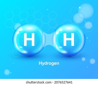 Hydrogen H2 3d Icon Concept. Renewable Eco Energy. Hydrogen Energy Powered by Renewable Electricity. Hydrogen H2 Vector Illustration. Chemistry model. Two blue volume atom spheres