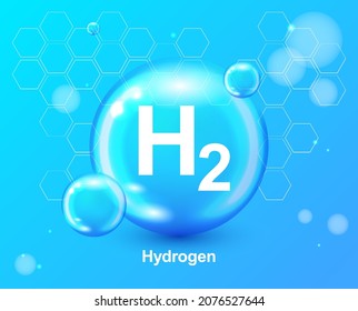 Hydrogen H2 3d Icon Concept. Renewable Eco Energy. Hydrogen Energy Powered by Renewable Electricity. Hydrogen H2 Vector Illustration. Chemistry model