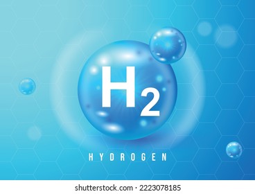 Hydrogen H2 3d Icon Concept. Renewable Eco Energy. Hydrogen Energy Powered by Renewable Electricity. Hydrogen H2 Vector Illustration. Chemistry model