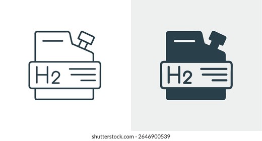 Vetor de ícone do coletor de vapor de combustível H2 para hidrogênio. Símbolo de fonte de energia, energia verde e energia renovável em linha e ilustração sólida