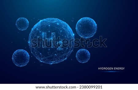 Hydrogen H2 gas molecule in low poly wireframe concept. Symbol h2 or fuel green energy. sustainable alternative clean renewable eco energy, the fuel of the future industry 