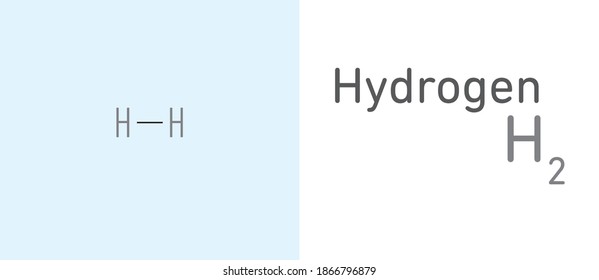 Hydrogen (H2) gas molecule.Stick model. Structural Chemical Formula. Chemistry Education
