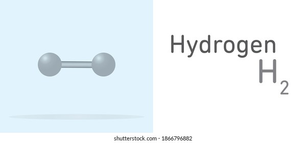 Molécula de gas hidrógeno (H2).Modelo Stick. Fórmula química estructural. Educación química