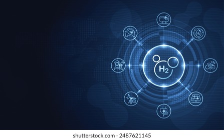 Hidrógeno y H2 con iconos para el medio ambiente sostenible. industria respetuosa del medio ambiente y estilo de vida alternativo. cambio de la pila de combustible de CO2 a H2 cambio a energía de hidrógeno limpia. Vector.