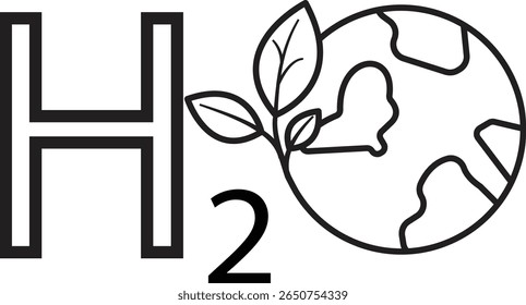 Hydrogen (H2) with leaf icon symbolizing eco-friendly fuel source and clean hydrogen energy concept with transparent background