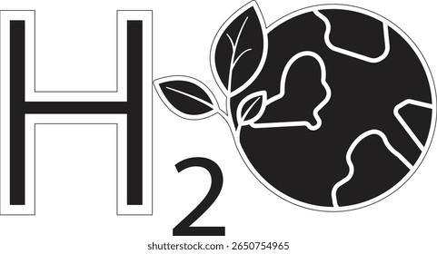 Hydrogen (H2) with leaf icon symbolizing eco-friendly fuel source and clean hydrogen energy concept with transparent background
