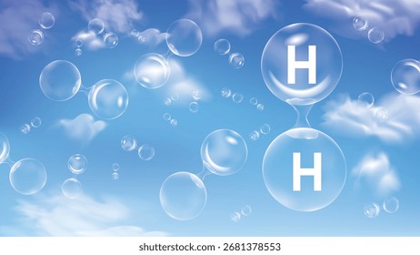moléculas de hidrogênio H2 sobre fundo azul, energia limpa ou conceito químico