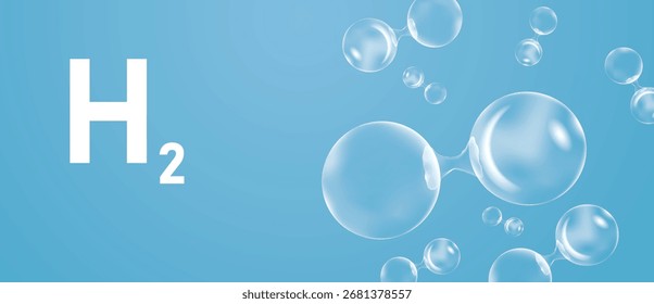 hydrogen H2 molecules on blue background, clean energy or chemistry concept