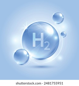 Hydrogen H2 production. renewable energy source. renewable Eco energy. hydrogen energy powered by renewable electricity with water molecule in transparent style. vector design.