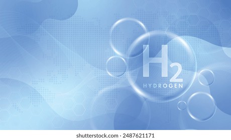 Hydrogen H2 production. renewable energy source. renewable Eco energy. hydrogen energy powered by renewable electricity with water molecule in transparent style. vector design.