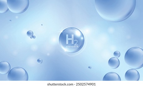 Hydrogen H2 production. renewable energy source. renewable Eco energy. hydrogen energy powered by renewable electricity with water molecule in transparent style. vector design.