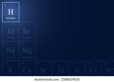 Hydrogen highlighted element in periodic table with glowing effect