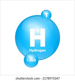 Hydrogen, Hydrogenium (H) icon structure chemical element round shape circle light blue. Periodic table Sign with atomic number. Study in science for education. 3D Illustration vector.