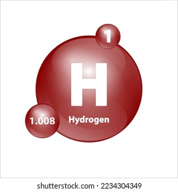 Hydrogen, Hydrogenium (H) Icon structure chemical element round shape circle brown easily. 3D Illustration vector. Periodic table Sign with atomic number. Study in science for education. 