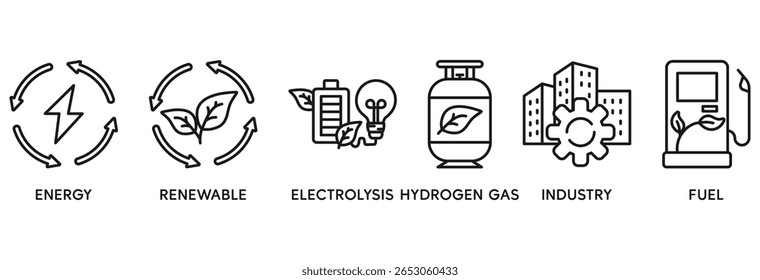 Hydrogen icon set vector illustration concept relate to energy, renewable, electrolysis, hydrogen gas, industry, fuel